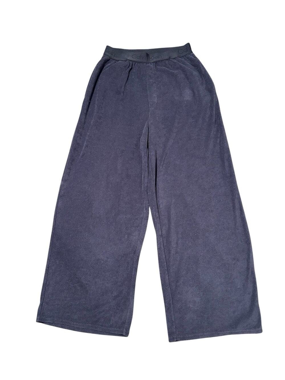 Calvin Klein Sleepwear Wide Leg Pants Size SP Blue Elastic Logo High Rise Pocket